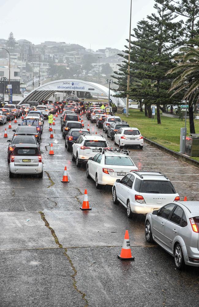 A line-up at a testing site in Bondi. Picture: NCA NewsWire / Flavio Brancaleone