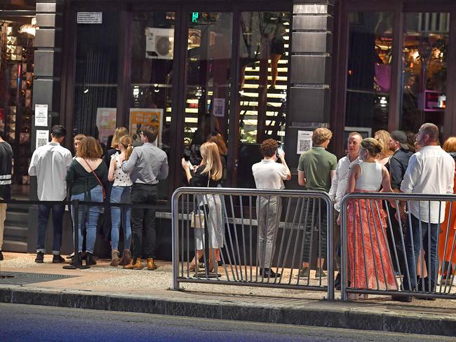 Crowds line up at Cloudland.Crowds and the night life in the Fortitude Valley on a Friday night.Friday September 25, 2020. Picture, John Gass