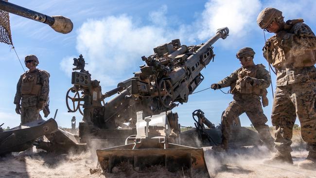 US marines conduct live-fire training at the Mount Bundey Training Area, one of four bases in the Northern Territory to be upgraded. Picture: Sarah Marshall