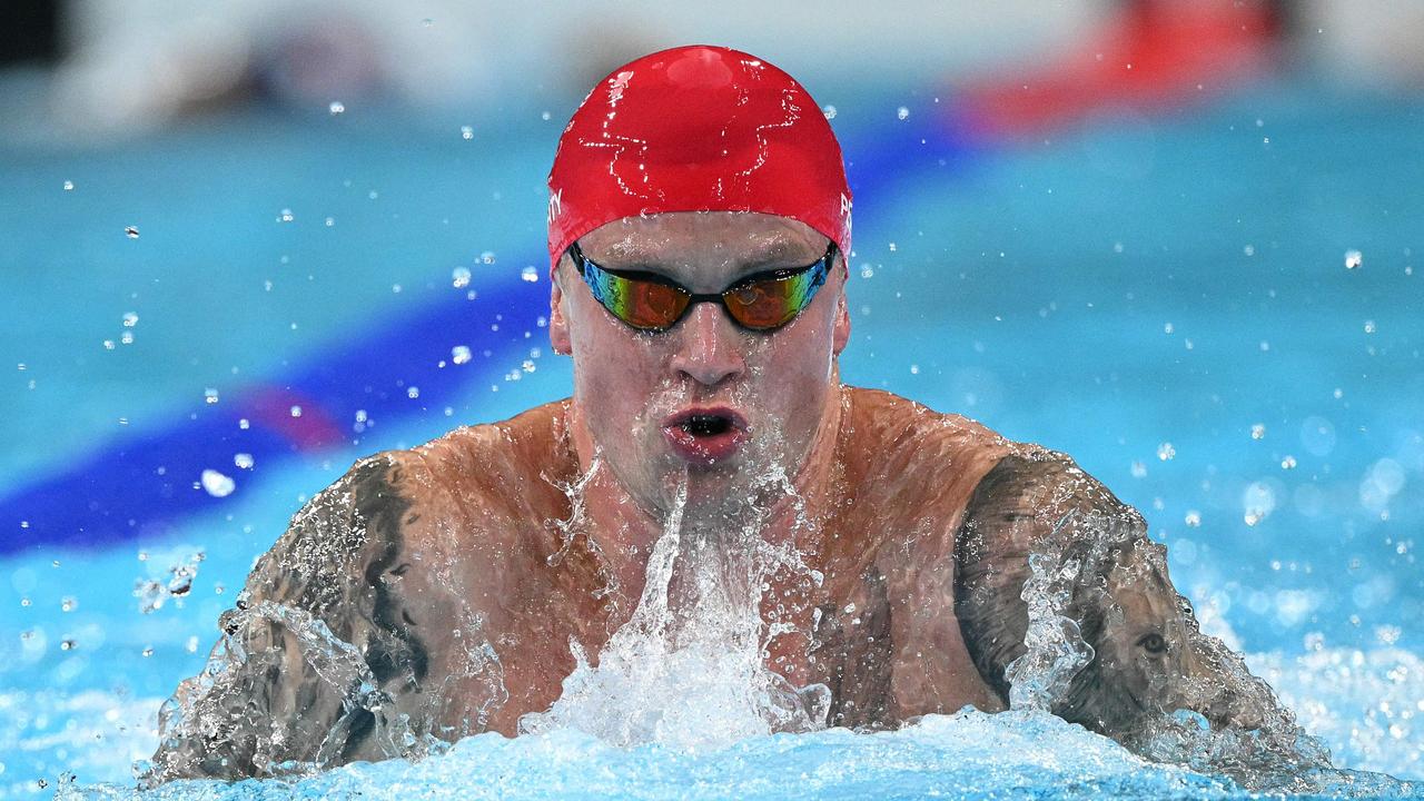 Britain's Adam Peaty competes in the final of the men's 4x100m medley relay final. (Photo by Oli SCARFF / AFP)