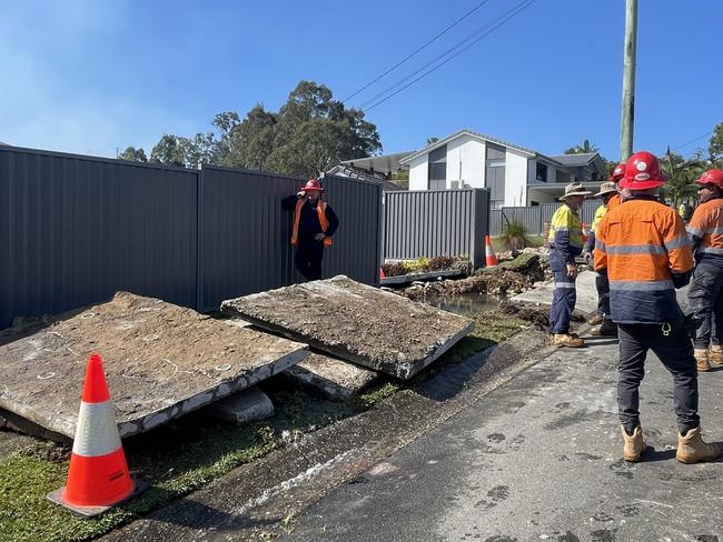 A burst water main has flooded homes along Plantain Rd, Shailer Park. Picture: Scott Powick