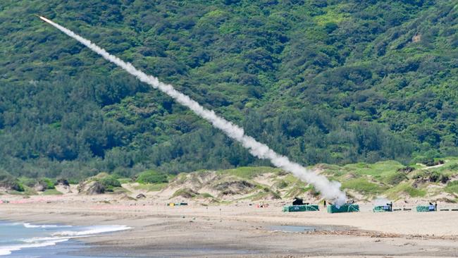 A Taiwanese military vehicle launches a US-made Avenger missile during a live-firing exercise in Pingtung county.