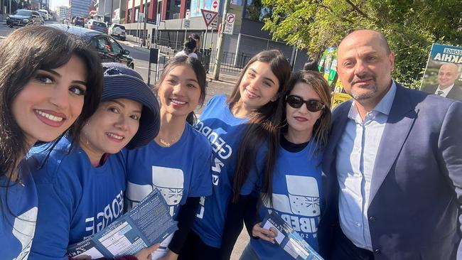 Incumbent Liberal councillor George Zakhia at polling booths on Saturday. Picture: Supplied