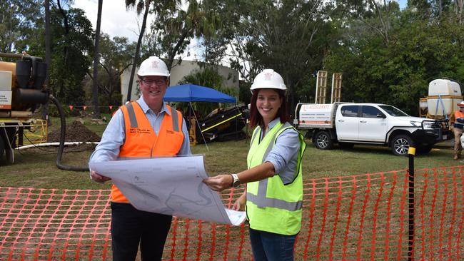 Rockhampton MP Barry O'Rourke and Keppel MP Brittany Lauga on site at the grounds of the Dreamtime Cultural Centre for the Rockhampton Ring Road telecommunications works.