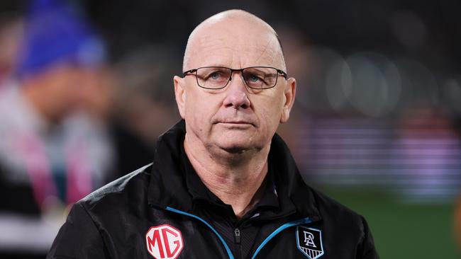 ADELAIDE, AUSTRALIA - JUNE 15: Ken Hinkley, Senior Coach of the Power during the 2023 AFL Round 14 match between the Port Adelaide Power and the Geelong Cats at Adelaide Oval on June 15, 2023 in Adelaide, Australia. (Photo by James Elsby/AFL Photos via Getty Images)