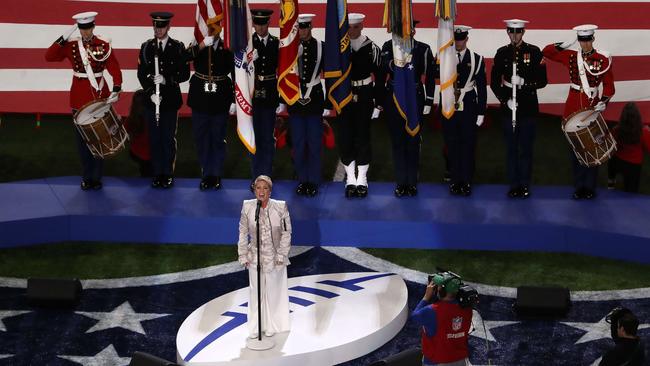 Pink sings the national anthem prior to Super Bowl LII. Picture: AFP.