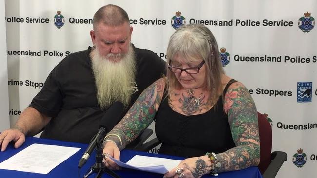 Darren and Vanessa Gardiner, the stepfather and mother of slain 24-year-old Toyah, appeal to the public for information following the death of their daughter at Wangetti Beach in October 2018.