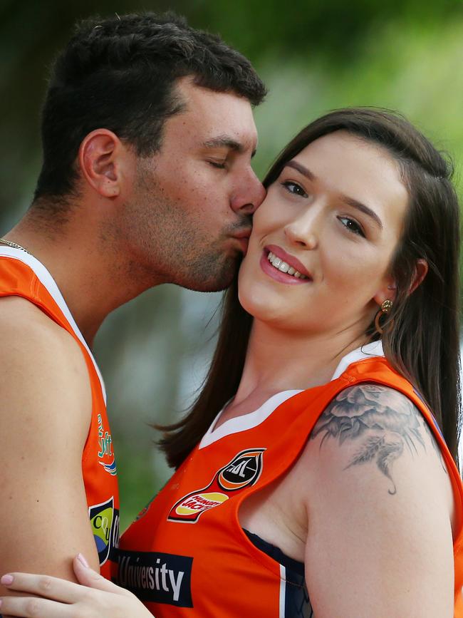 Daniel Marano proposed to his girlfriend Jazmin Bamborough during a time out at the Cairns Taipans game last Friday night. PICTURE: BRENDAN RADKE.