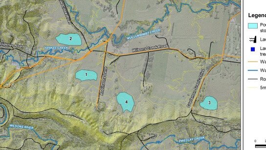 A map of proposed off-stream storage locations near Mullumbimby. Picture: Supplied