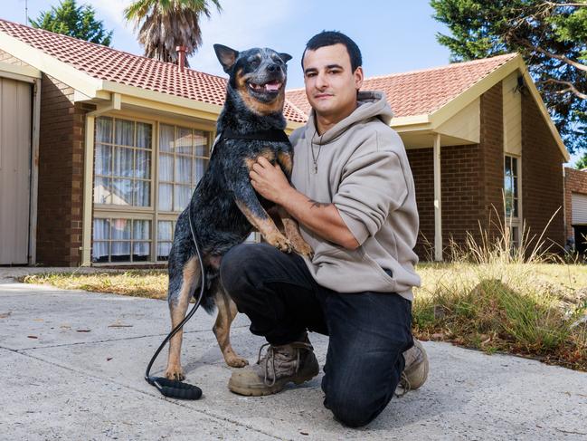 Earlier this year Matthew Calleja, pictured with his dog Boof, used the VHF to buy his first home in Craigieburn. Picture: Aaron Francis
