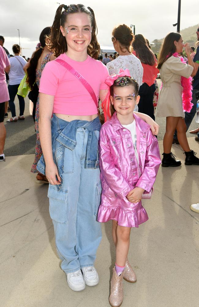 Socials at Pink convert at Townsville's Quensland Country Bank Stadium. Hope, 12, and Indie Greenwood, 6. Picture: Evan Morgan