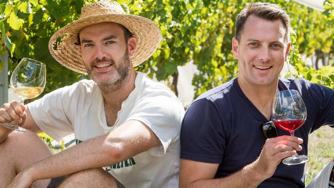 Matt Brooke and Liam O'Brien, two sommeliers who also make their own wine in the Macedon Ranges. Picture: Jay Town