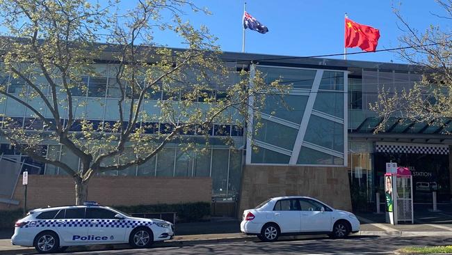 The Chinese flag flying above Box Hill police station on October 1.