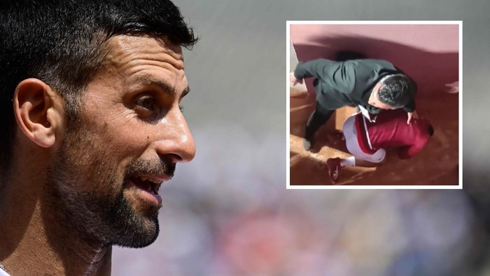 Novak Djokovic collapsed to the ground after being struck by a fan.