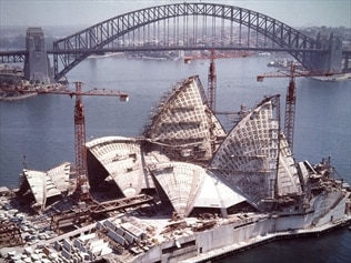 The Sydney Opera House under construction