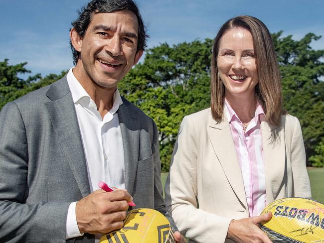 Cowboys and Labor Funding  29.04.2025 - Barlow Park Cairns Johnathon Thurston  and Cairns Mayor Amy Eden . Photo by Brian Cassey