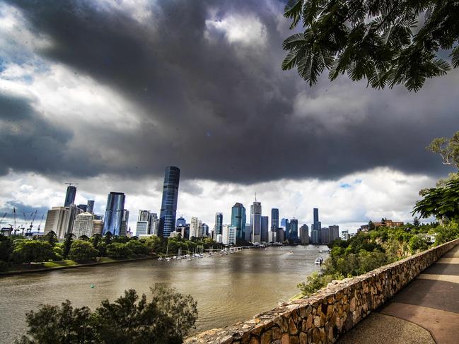 Storm clouds over Brisbane from Kangaroo Point.Picture: NIGEL HALLETT