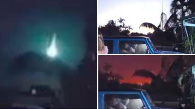 A Townsville resident's doorbell camera caught moment the object entered Earth’s atmosphere, glowing green then white and red as it fell. Picture: Brendon Scarr