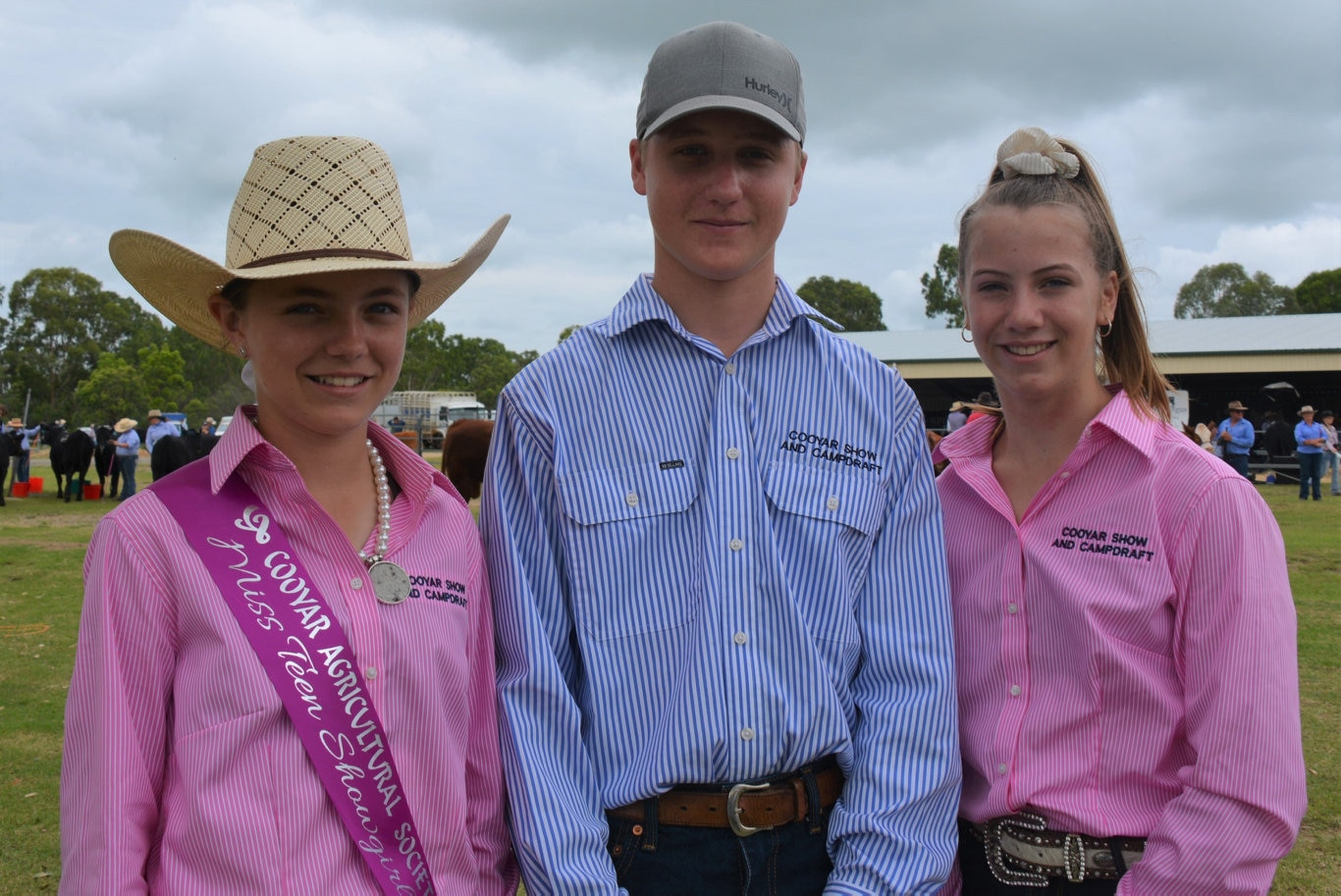 Young show committee members Holly Barron, Gabrielle Duncombe and Ben Duncombe at the 71st annual Cooyar Show. Picture: Kate McCormack