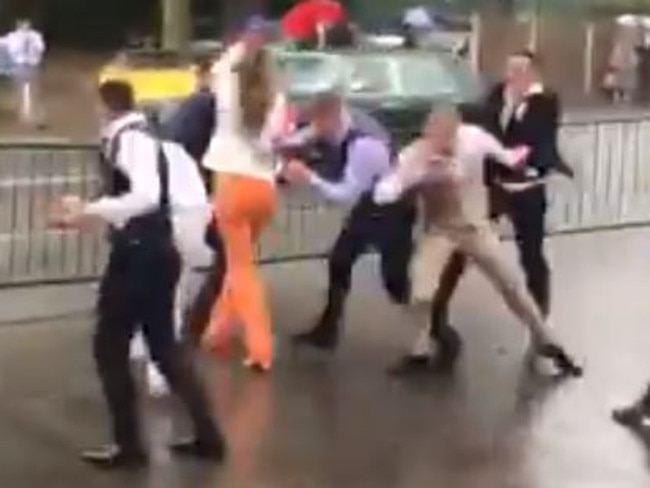 A fight breaks out at Ascot races