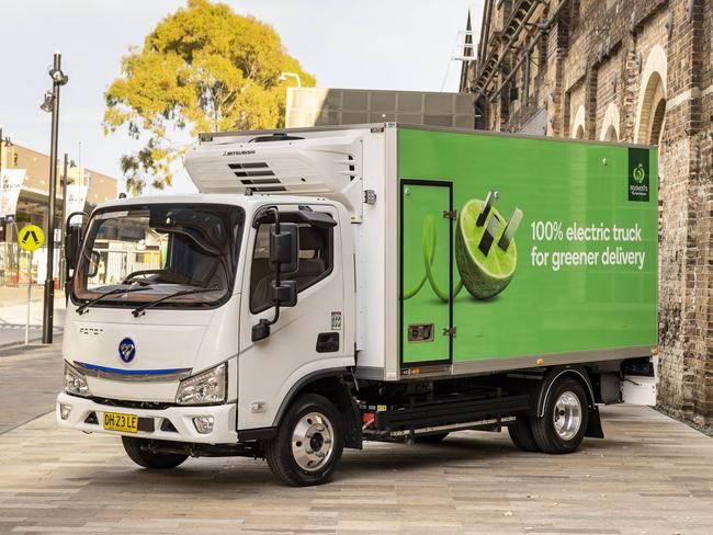 Woolworths CEO Brad Banducci with a new electronic vehicle/truck. Picture: Supplied