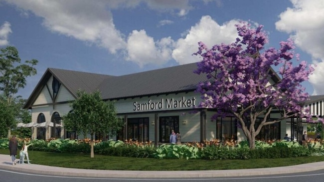 The Samford Market development at Samford Village, unveiled late last year, would include seven food and drink outlets, along with a small bar. Locals said it was only two storeys and set back from the street. Picture: Ferradini Property Group