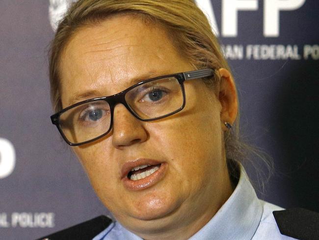 BRISBANE, AUSTRALIA - NewsWire Photos APRIL 30, 2021: Detective Superintendent Helen Schneider of the Australian Federal Police during a press conference in Brisbane after two men were extradited to Brisbane in connection to an international $301m MDMA bust. Picture: NCA NewsWire/Tertius Pickard