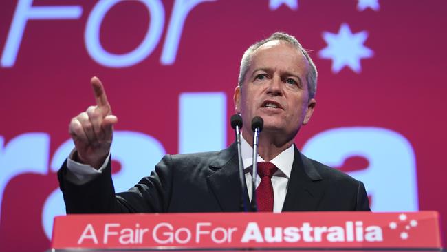 Opposition Leader Bill Shorten speaks at the Labor Party National Conference in Adelaide on Sunday. Picture: AAP / Lukas Coch