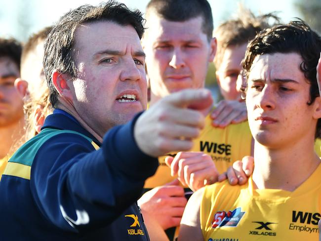 Jade Sheedy  coach of the Eagles at three quarter time during the game between Glenelg and the Eagles at ACH Stadium Glenelg oval Saturday July 25,2020.Picture Mark Brake