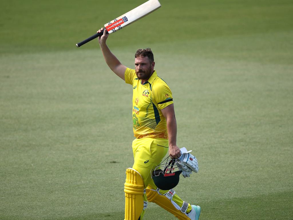 Finch acknowledging the Cairns’ crowd in his farewell to One Day International cricket last week. Picture: Robert Cianflone/Getty Images