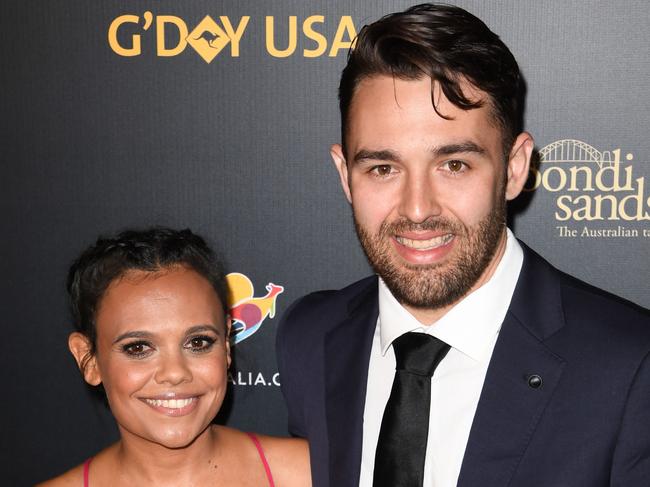 Australian actor Miranda Tapsell and new husband James Colley arrive for the 16th annual G'Day USA Los Angeles Gala last month. Picture: Robyn Beck / AFP