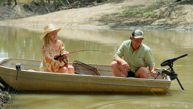 Tasmanian Belle Moorfield and Farmer Dustin on Farmer Wants a Wife. Picture: Seven