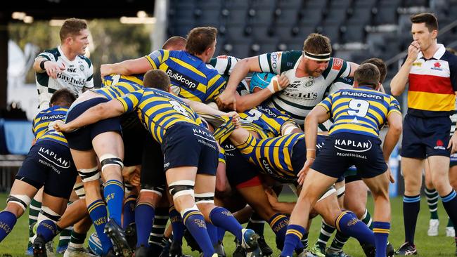 Sydney Uni take on Warringah in last season’s Shute Shield grand final. Picture: Karen Watson