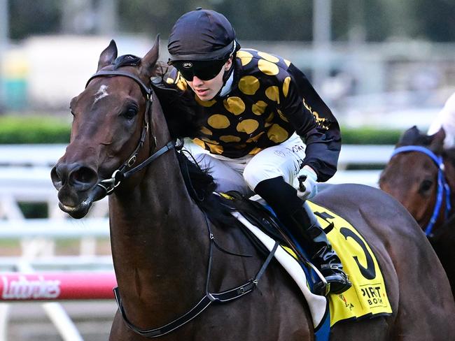 Angela Jones lands the biggest win of her career in the Group 3 Healy Stakes aboard Zarastro. Picture: Grant Peters - Trackside Photography