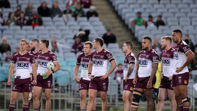 Manly are barely a mathematical chance of making finals in 2020 after a soul crushing defeat. Picture: Getty Images.