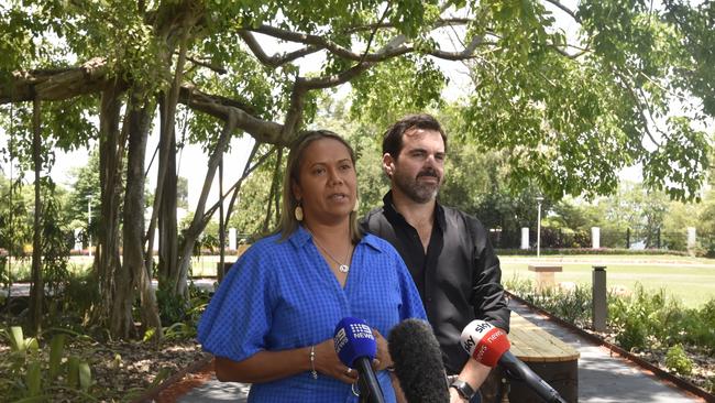 Opposition leader Selena Uibo and Shadow Attorney-General Chansey Paech speak to media ahead of the first sitting of Parliament. Picture: Harry Brill.