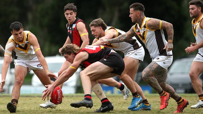 NFL: Finnbar Maley collects the ball. Picture: Hamish Blair