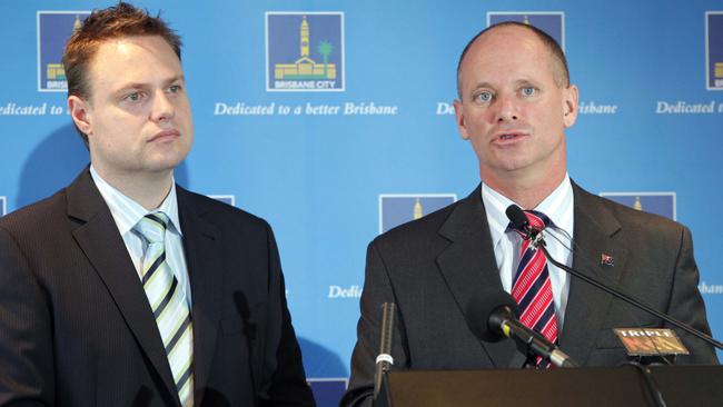 Campbell Newman with Adrian Schrinner Picture: Glenn Barnes