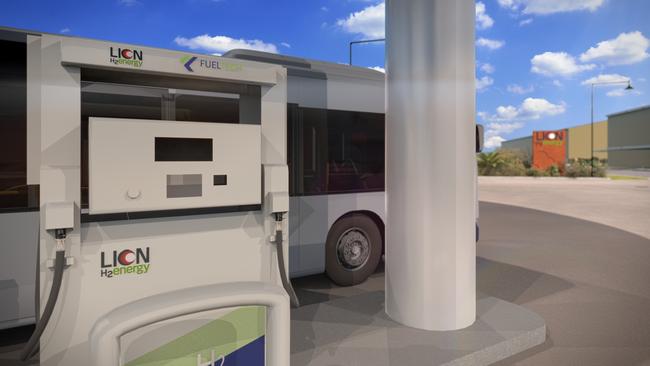 An artist’s impression of the hydrogen fuel station at the Port of Brisbane. Picture: Lion Energy