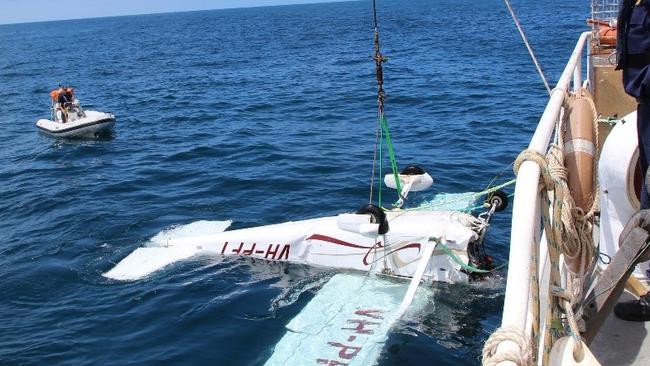 The plane being salvaged from the seabed off Cape Raoul on the Tasman Peninsula. Picture: SUPPLIED