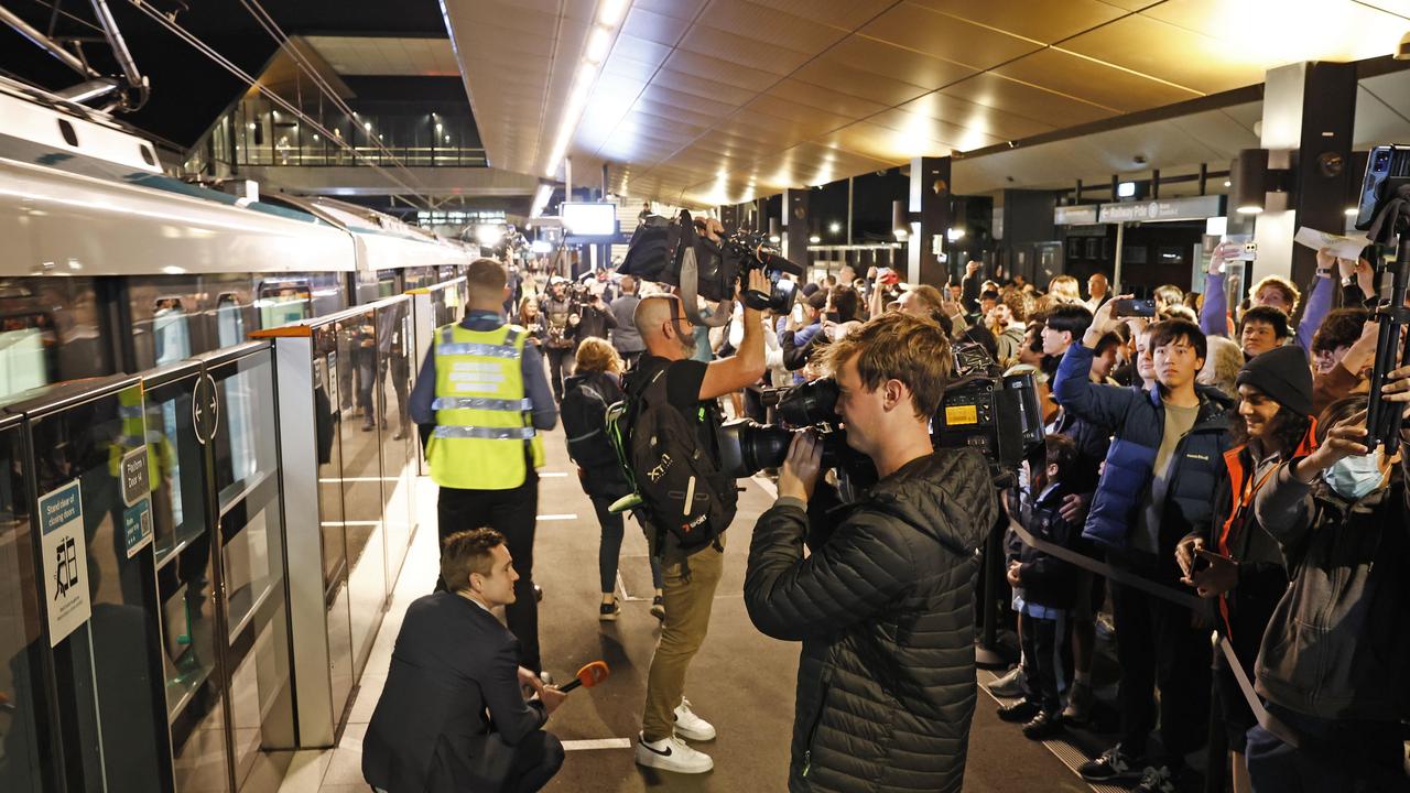 Pictured at Sydenham Station are the first passengers waiting to board the brand new Sydney Metro on its maiden run to Tallawong at 4.54am. Picture: Richard Dobson