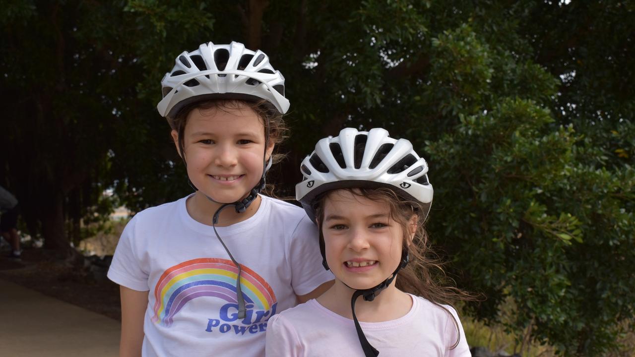 Thrilled at the day out are sisters Alexia Single, 9, and Adele Single, 7, at the River2Reef Ride. Picture: Tara Miko