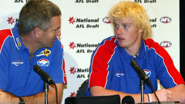 Adam Cooney with Western Bulldogs coach Peter Rohde after the during the press conference after the AFL draft.