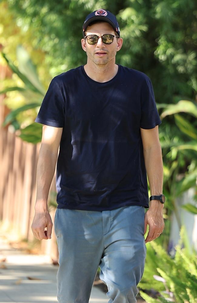 Ashton Kutcher was seen taking an afternoon walk with his wife Mila Kunis in LA. Picture: Backgrid