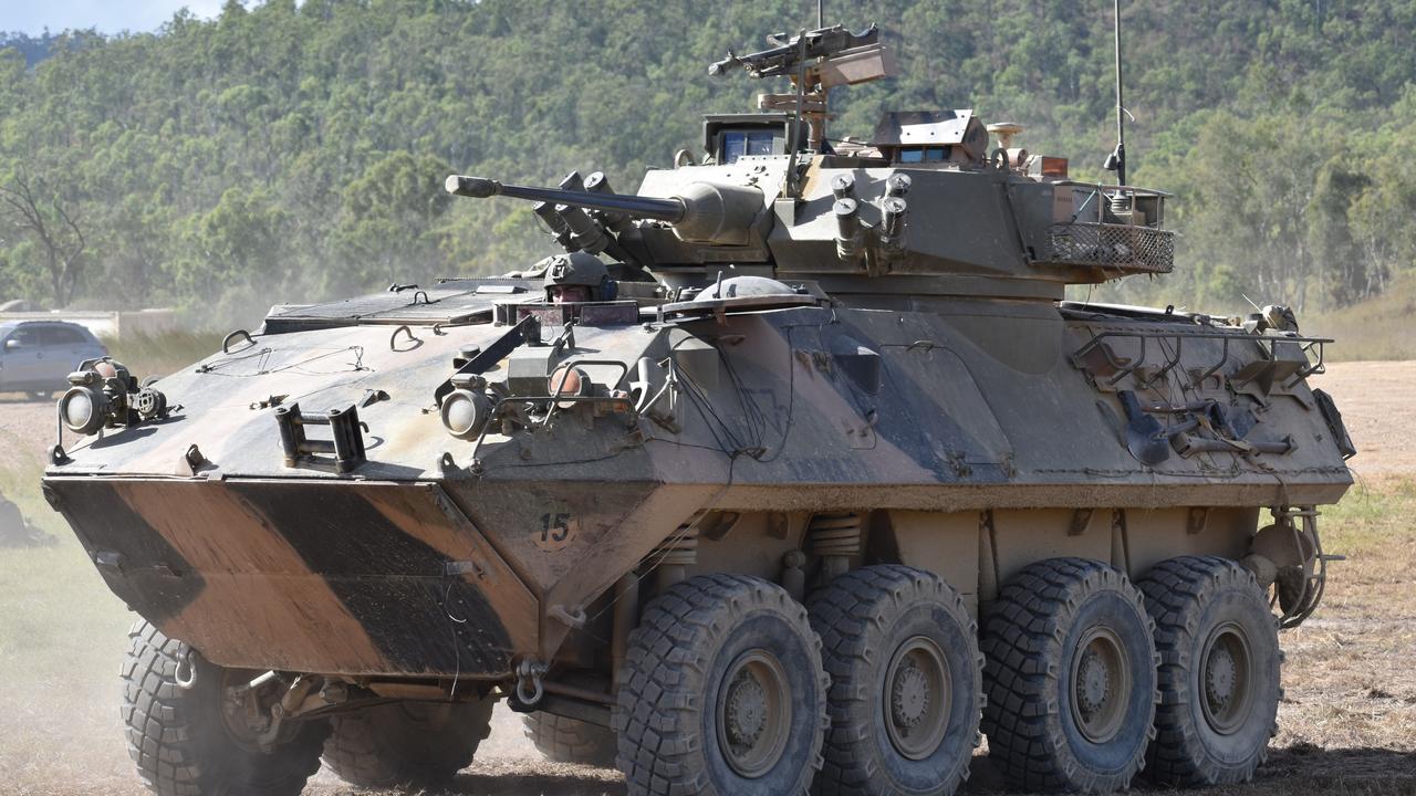 An Australian light armoured vehicle at the Shoalwater Bay Training Area for Exercise Diamond Walk 2021.