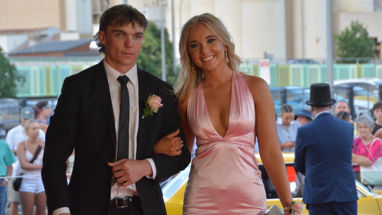 Toowoomba school formals. At the 2023 St Ursula's College formal is graduate Georgia Boyd with her partner George Jerrard. Picture: Rhylea Millar