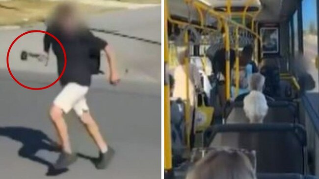 Man runs at bus with axe. Picutre: 9News