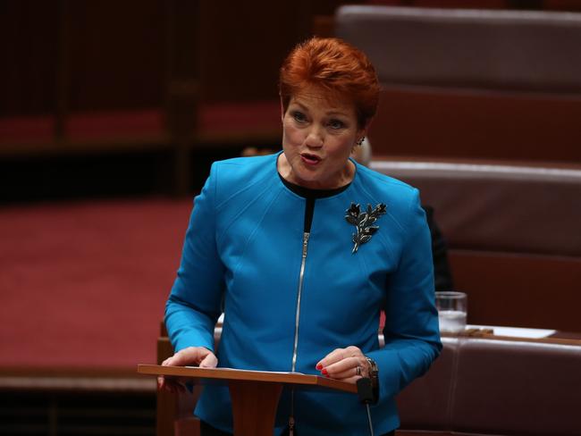 Senator Pauline Hanson first speech in the Senate chamber in Parliament House in Canberra. Picture Gary Ramage