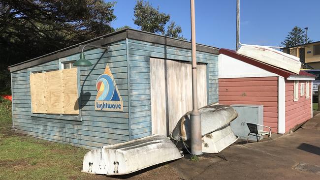 The heritage hut at Fishermans Beach, Collaroy, with the temporary addition for the TV shoot on the left. Picture: Manly Daily