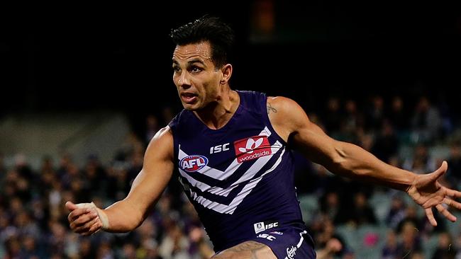 Former Fremantle and Port Adelaide midfielder Danyle Pearce, pictured in 2017, was the leading man for Edwardstown on Saturday. Picture: Will Russell/AFL Media/Getty Images